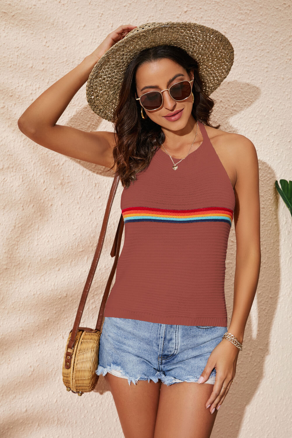 Rainbow Stripe Halter Neck Knit Tank