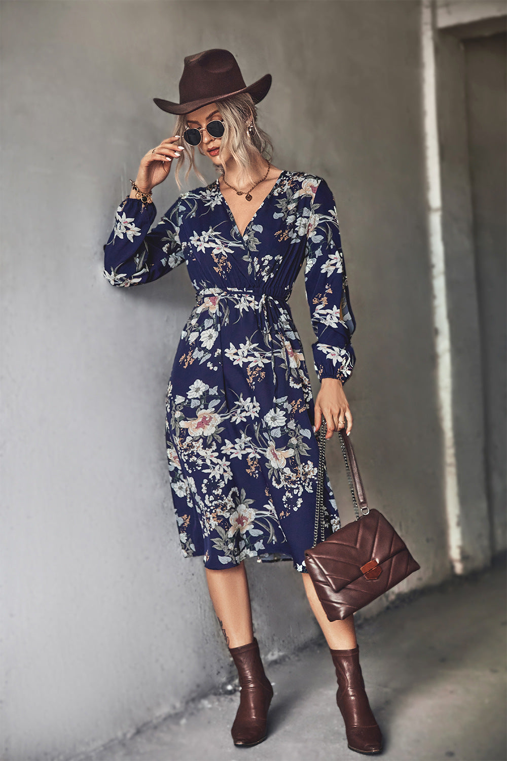 Floral Tie-Waist Surplice Dress