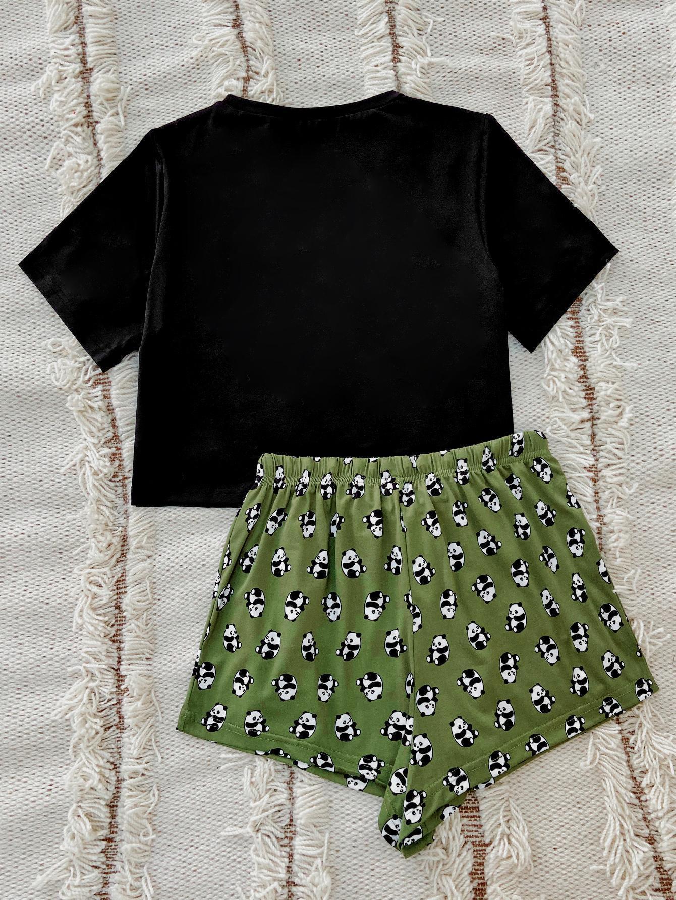 Friyay Graphic Tee and Panda Print Shorts Lounge Set