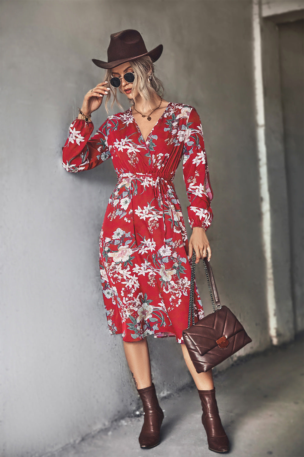 Floral Tie-Waist Surplice Dress