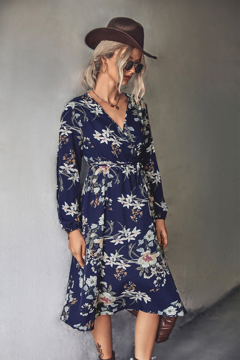 Floral Tie-Waist Surplice Dress