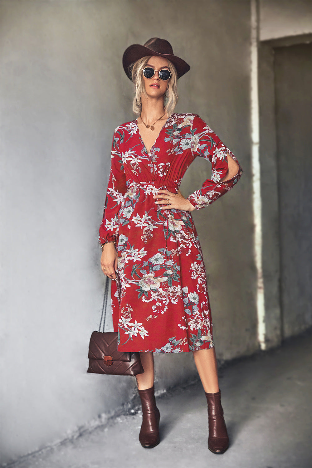 Floral Tie-Waist Surplice Dress