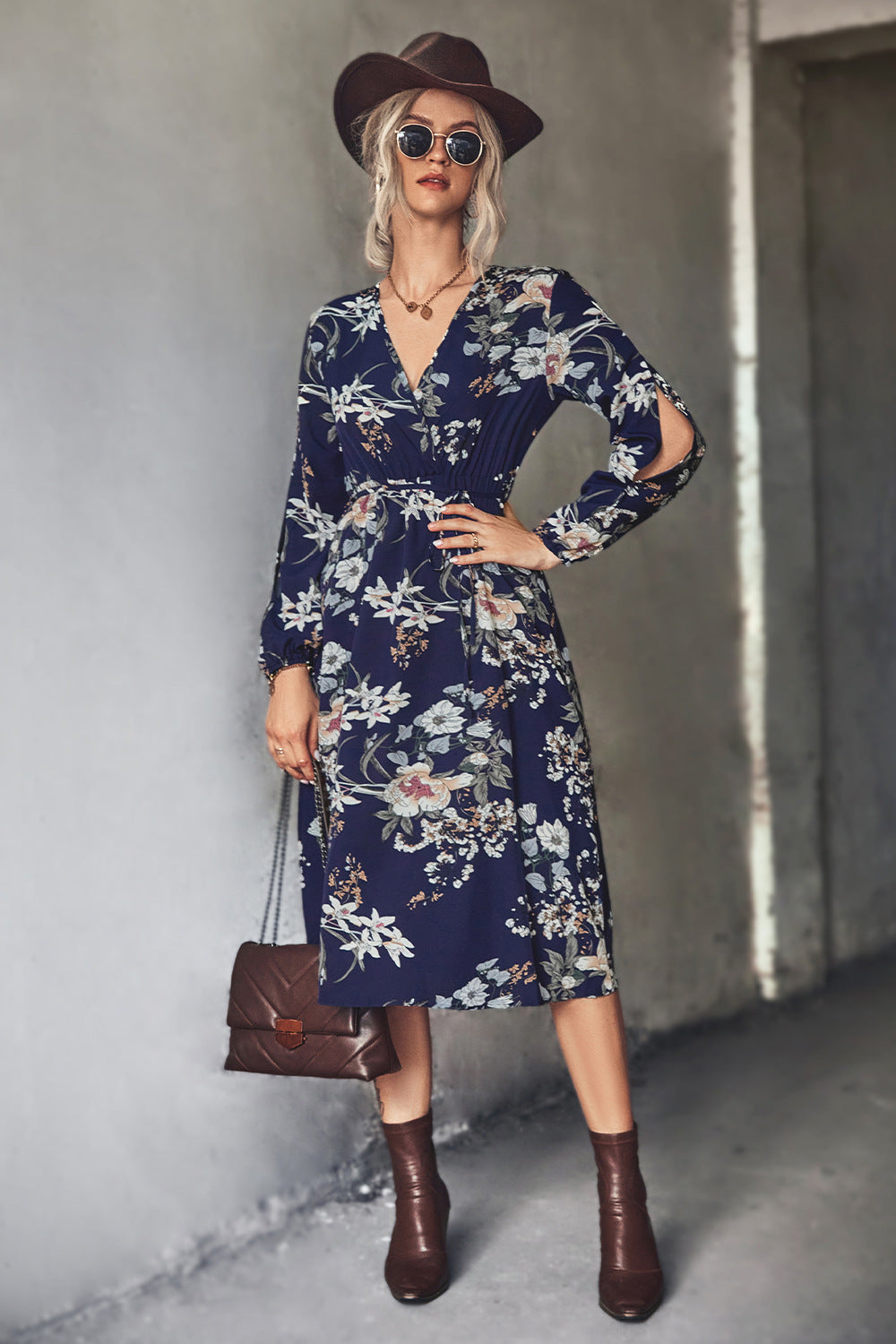 Floral Tie-Waist Surplice Dress