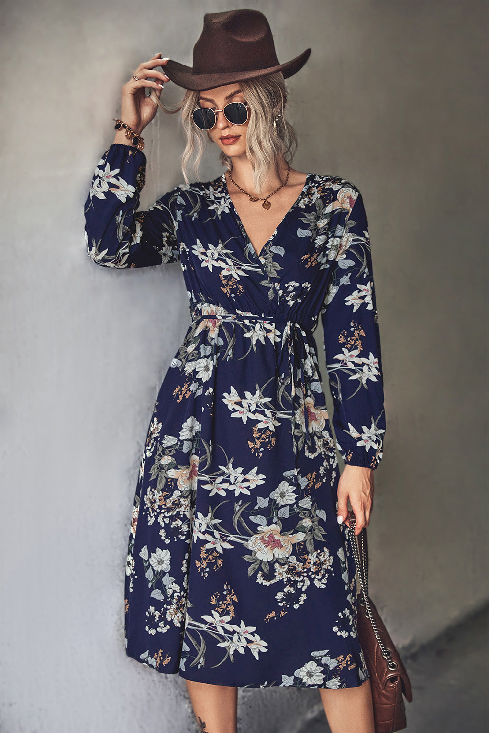 Floral Tie-Waist Surplice Dress